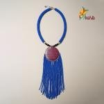 Collier Plastron "Océan Tribal" avec Pendentif Franges Bleues