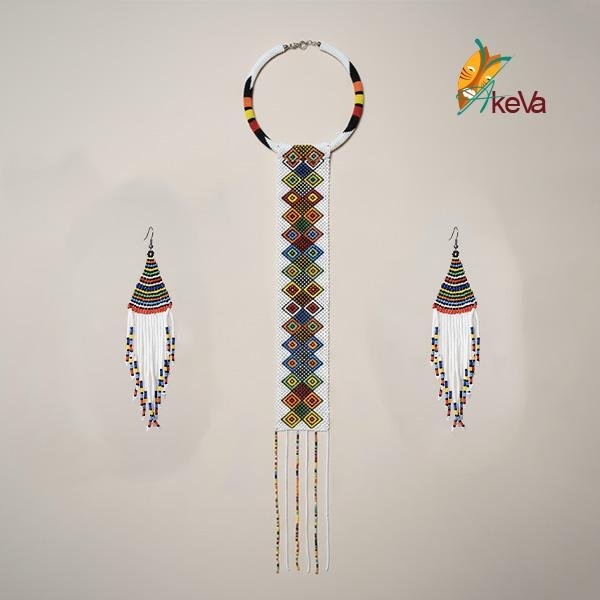 Parure Collier et Boucles d'Oreilles "Mosaïque Zulu"